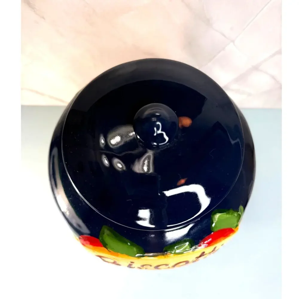 Nonni's Biscotti Hand-Made/Painted Ceramic Storage Jar Fitted Lid Rubber Seal